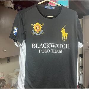 Polo Ralph Lauren Blackwatch Team Shirt Mens Large Black Custom Fit Pony Crest M